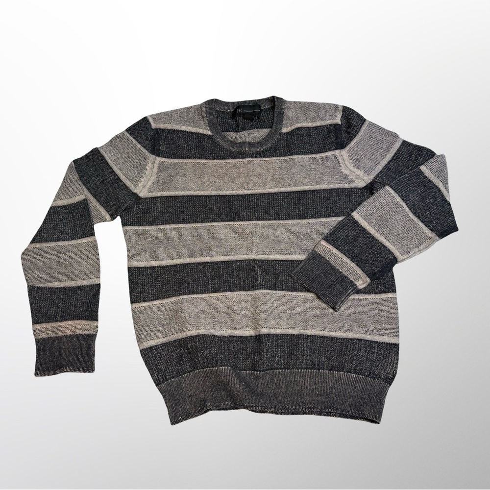 INC International Concepts Men's Gray and Black Striped Crewneck Sweater